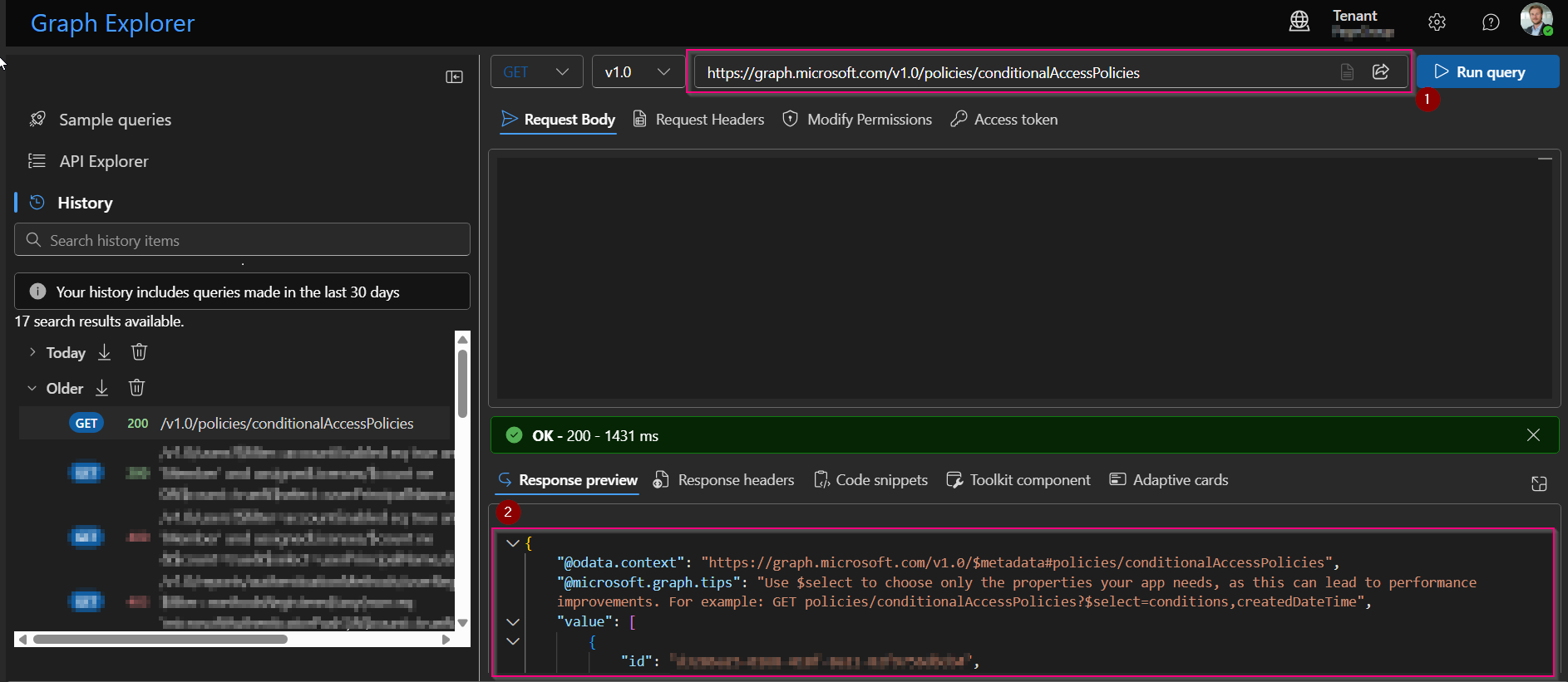 Query on the Graph Explorer Website